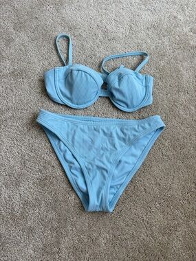 Shade & Shore Light Blue Ribbed Bikini Set